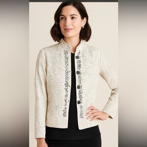 Chico’s 100% Silk Metallic Embroidered Button Jacket Size 0 (US Small/Medium)
